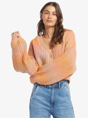 Roxy Sundaze cropped balloon sleeve cardigan in size XS